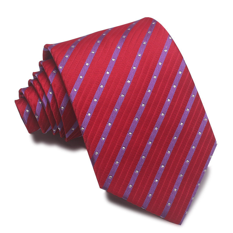 8CM Polyester Jacquard Striped Tie Men's Business Formal Red Black Blue - ARCHSHOPE
