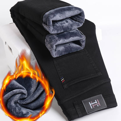 Jean molletonné rembourré pour homme, coupe droite, slim, élastique, épais