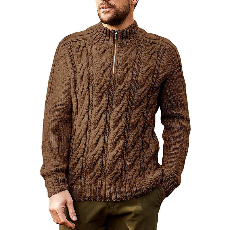 Pull à manches longues et col mi-haut pour homme, couleur unie
