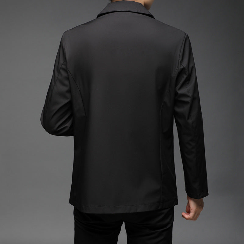 Veste d'affaires à col polo pour homme, couleur unie, manteau léger à boutons courts, automne-hiver