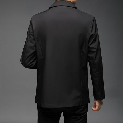 Veste d'affaires à col polo pour homme, couleur unie, manteau léger à boutons courts, automne-hiver