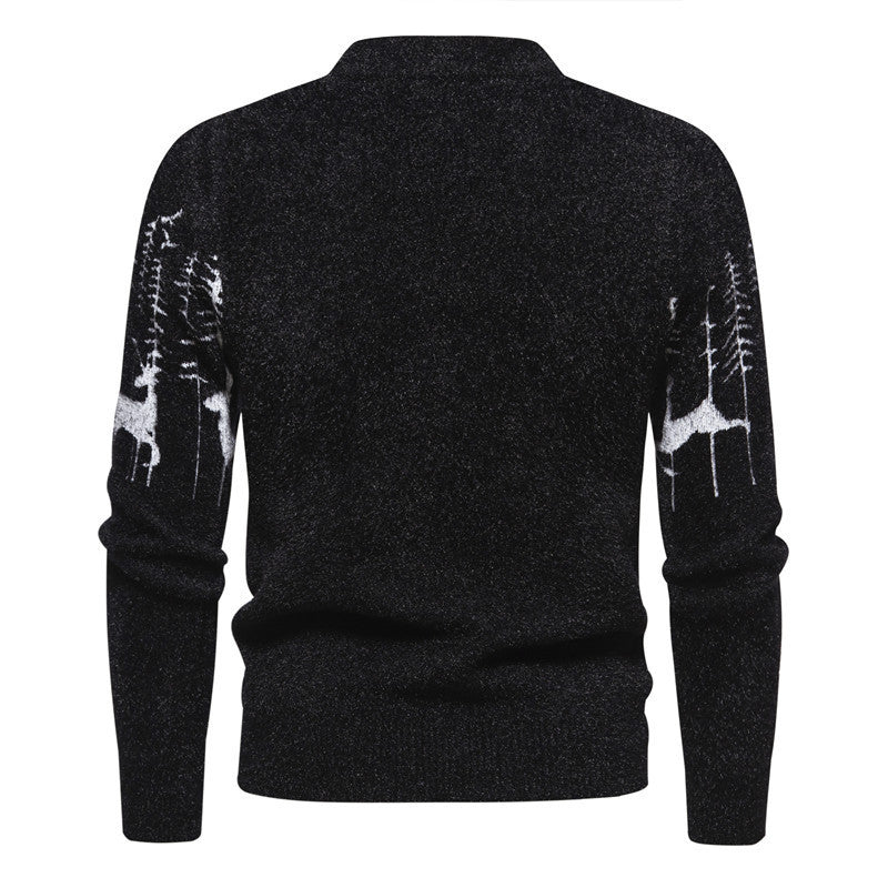 Weihnachtspullover Herren Warmer Rundhalspullover mit Hirsch-Print