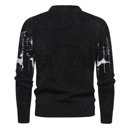 Weihnachtspullover Herren Warmer Rundhalspullover mit Hirsch-Print