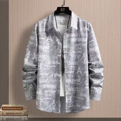 Chemise à manches longues pour homme, style basique, style senior, imprimé lettres, tendance streetwear, fine et décontractée, printemps et automne 
