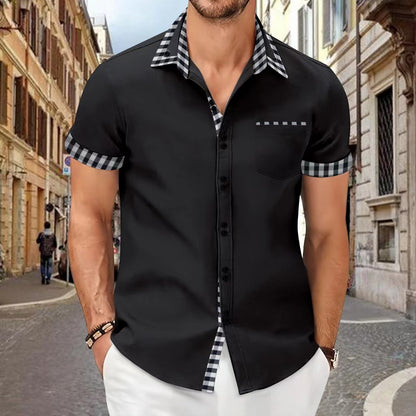 Chemise décontractée pour homme avec coutures contrastées et poches