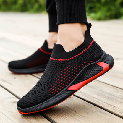 Chaussures chaussettes tendance en maille à rayures pour hommes, baskets respirantes et légères à enfiler pour l'extérieur