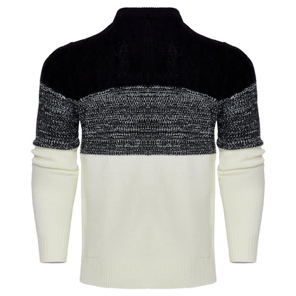 Men's Casual Color Block Long Sleeve Cable Knit Pullover Sweater - ARCHSHOPE