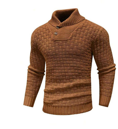 Men's Slim Turtleneck Sweater With Button Design Fashion Casual Solid Color Pullover Top Clothing - ARCHSHOPE