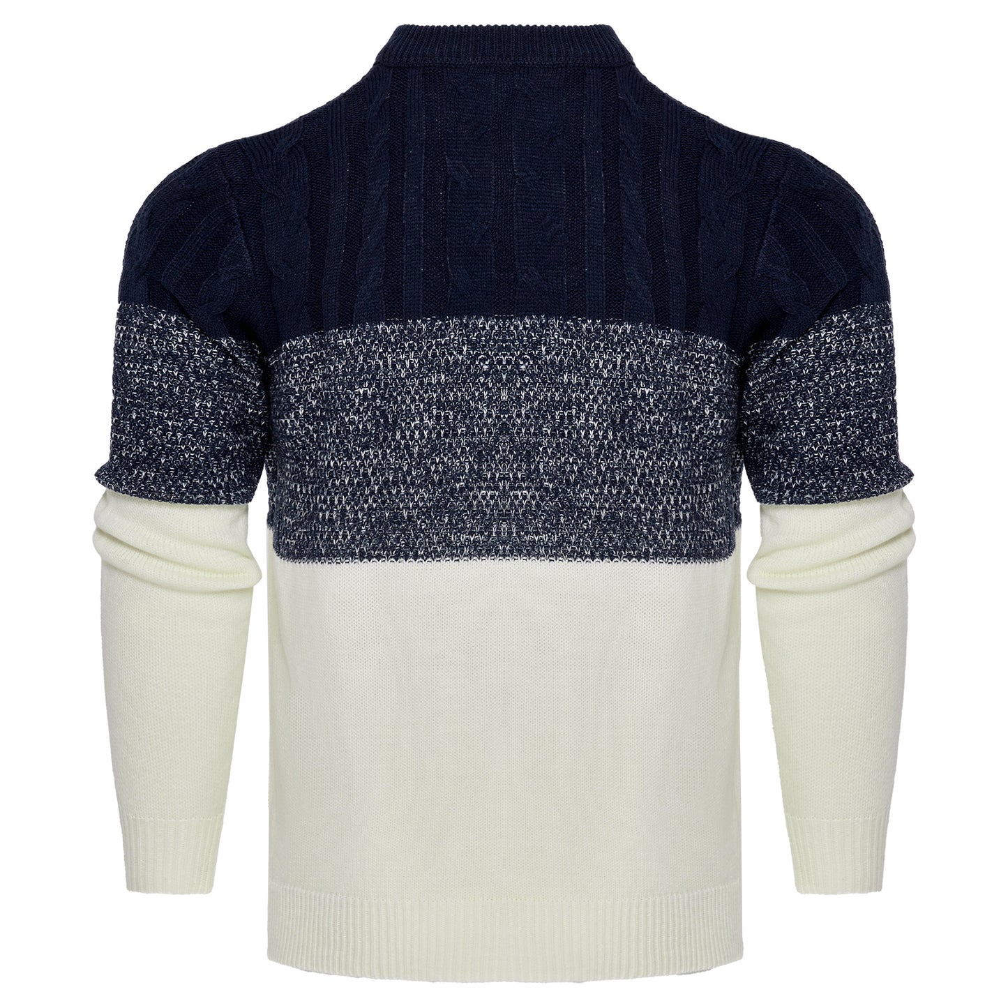 Men's Casual Color Block Long Sleeve Cable Knit Pullover Sweater - ARCHSHOPE