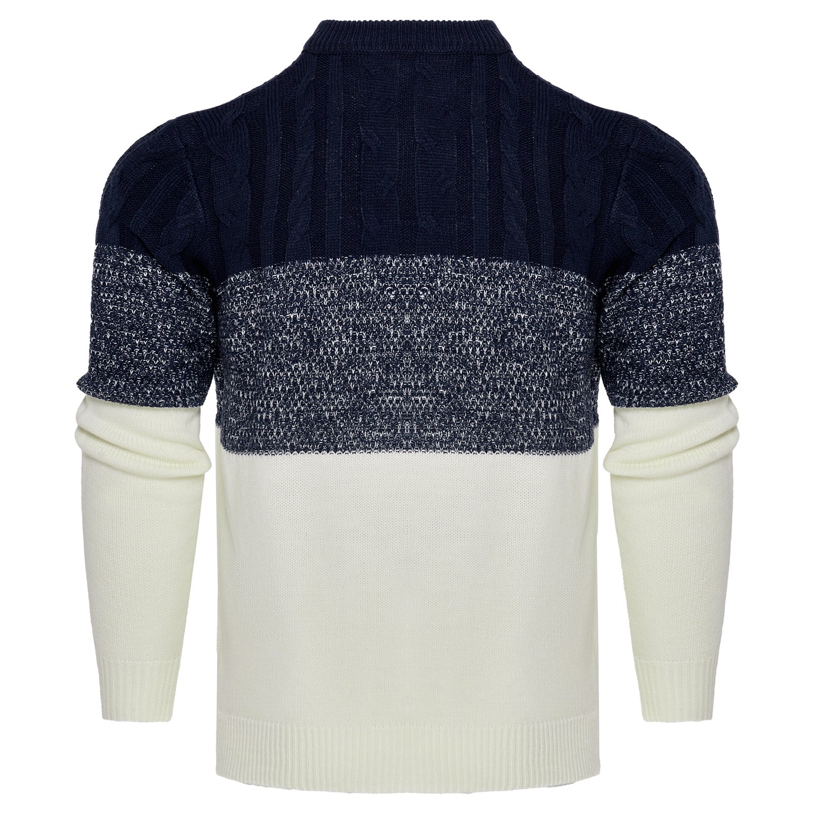 Men's Casual Color Block Long Sleeve Cable Knit Pullover Sweater - ARCHSHOPE