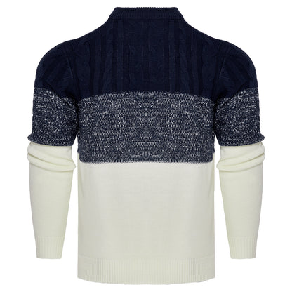 Men's Casual Color Block Long Sleeve Cable Knit Pullover Sweater - ARCHSHOPE