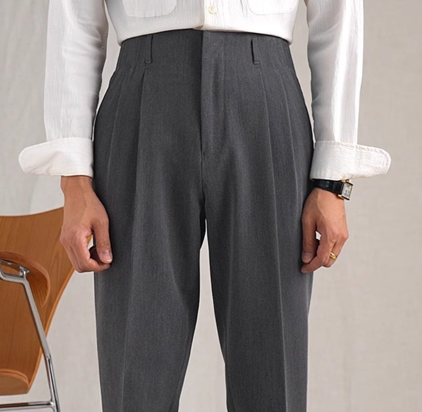 Pantalon de costume taille haute droit en polyester