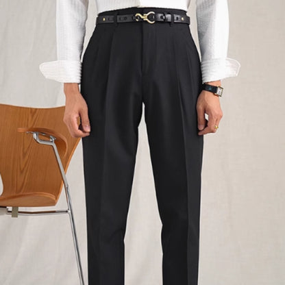 Pantalon de costume taille haute droit en polyester