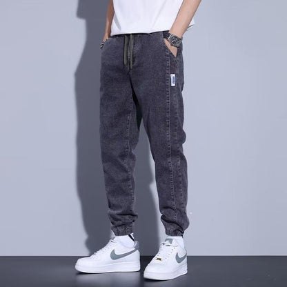 Jeans décontractés pour jeunes, sarouel, cordon de serrage, élastique, type pied, pour hommes