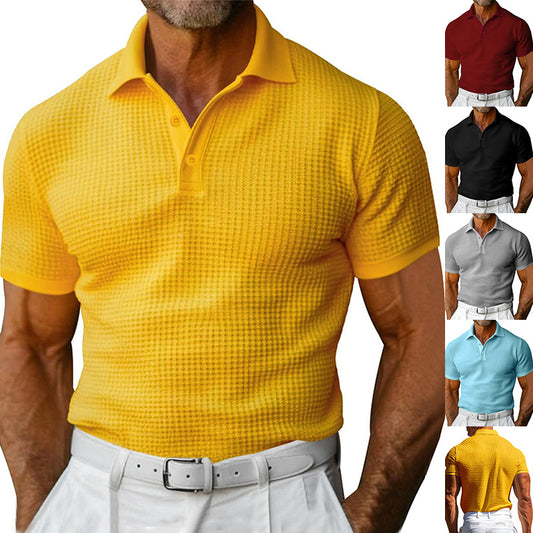 Waffle Short Sleeve Polo Shirt Men's Fashion Summer Lapel Tops - ARCHSHOPE