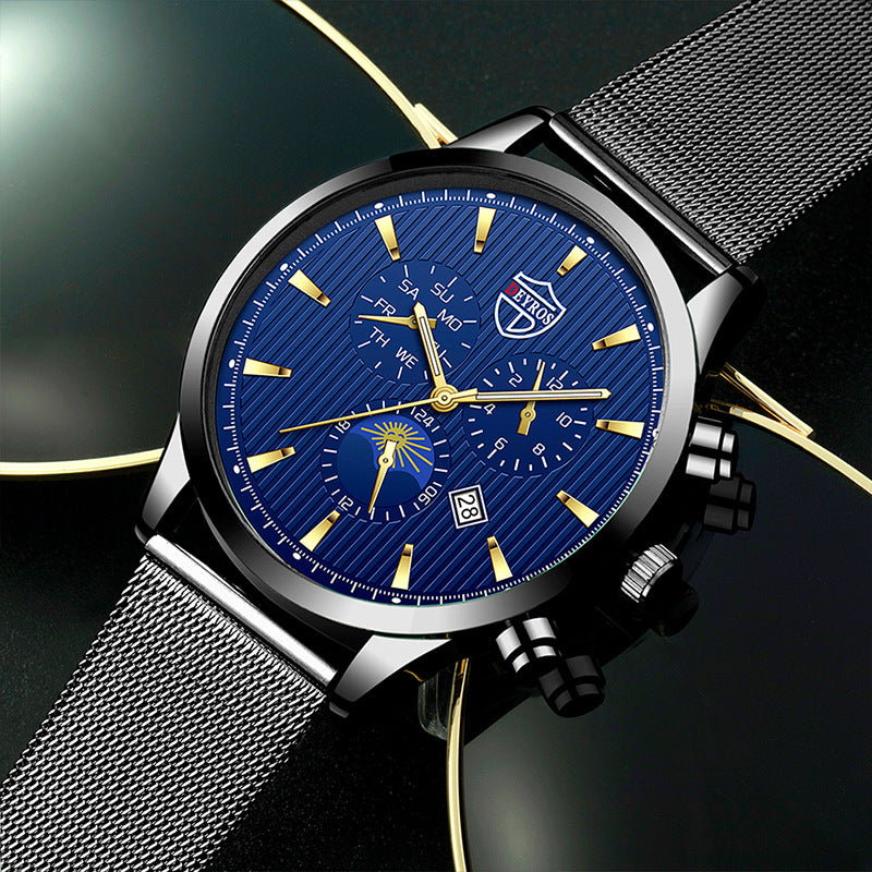 Men's Calendar Watch Business Stainless Steel Luminous Quartz Wrist Watch - ARCHSHOPE