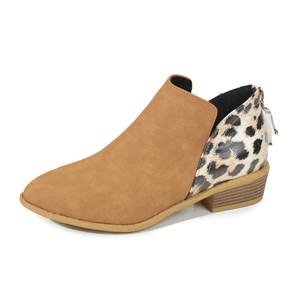 Fashion Leopard Print Boots Women Pointed Toe Chunky Heel Back Zipper Shoes - ARCHSHOPE