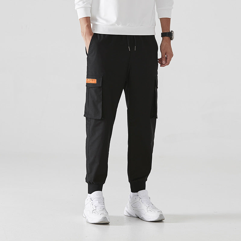 Pantalon ample tendance à neuf jambes fendues, pantalon décontracté respirant à poches multiples