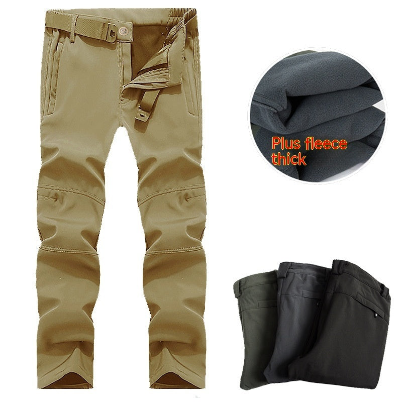 Pantalon tactique d'extérieur à coque souple pour homme, ample, grande taille, doublé polaire, pour l'escalade