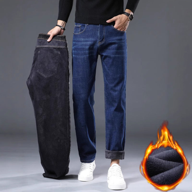 Winter Fleece-gefütterte dicke Jeans Herren Plus Size Loose Straight Casual Hose