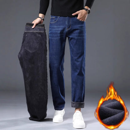 Winter Fleece-gefütterte dicke Jeans Herren Plus Size Loose Straight Casual Hose