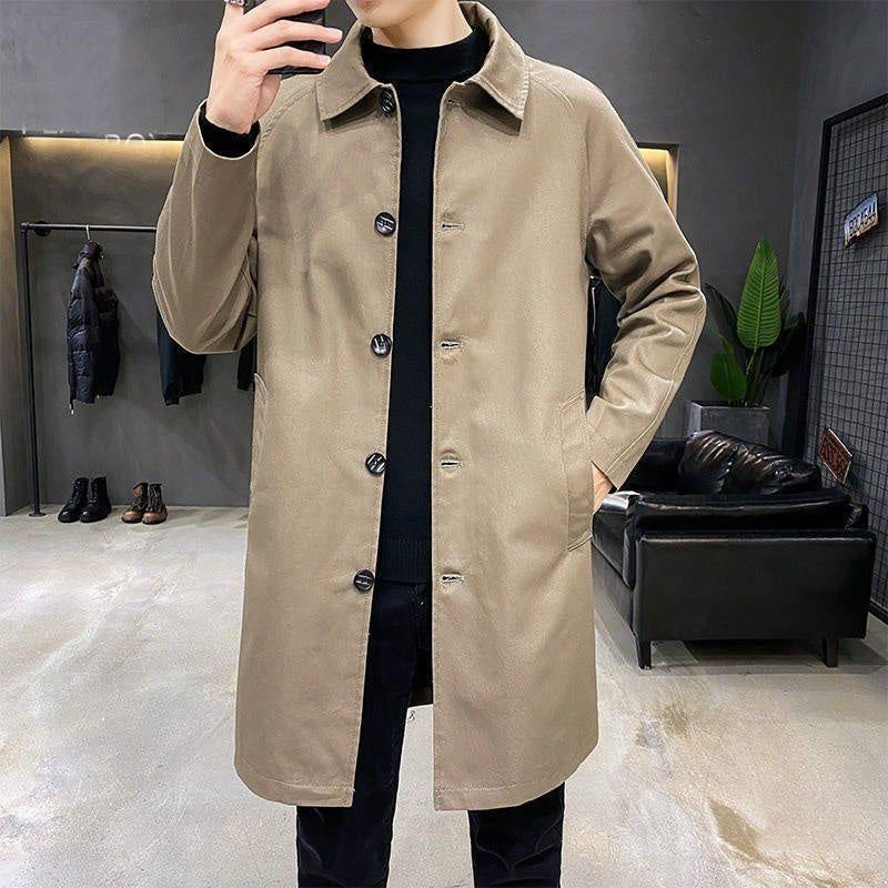 Trench mi-long ample pour homme, manteau fin et décontracté