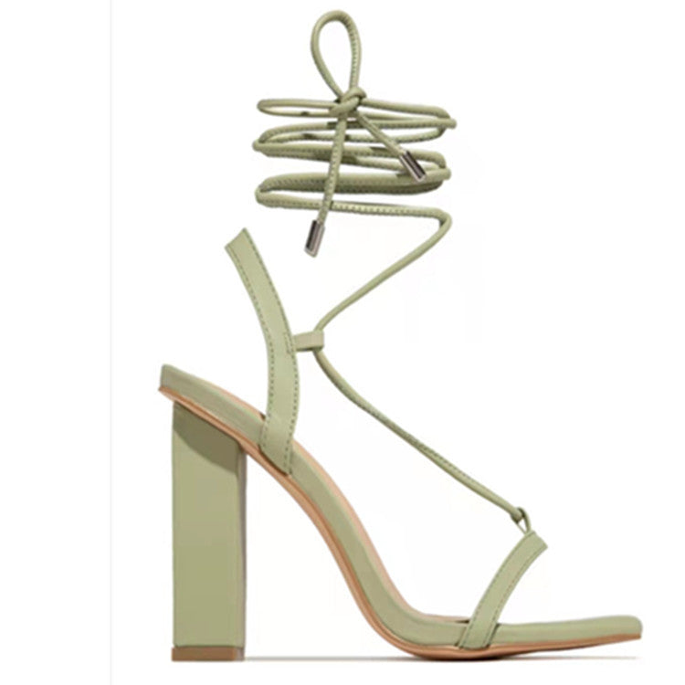 Women Shoes Square Toe Ankle Lace-Up Strappy Sandals Fashion Party Pumps - ARCHSHOPE