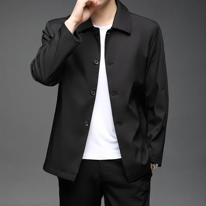 Veste d'affaires à col polo pour homme, couleur unie, manteau léger à boutons courts, automne-hiver