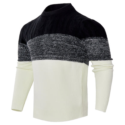 Men's Casual Color Block Long Sleeve Cable Knit Pullover Sweater - ARCHSHOPE