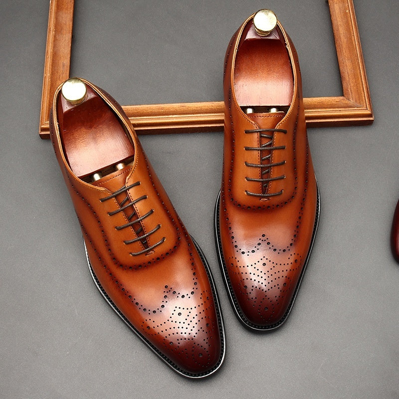 Chaussures en cuir pour hommes, style britannique, bout pointu, tenue de soirée, chaussures à lacets pour hommes
