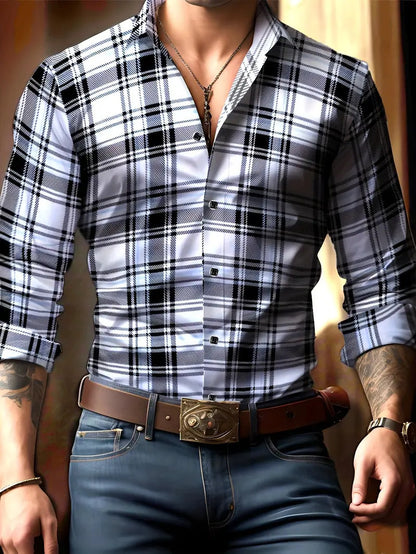 Breathable Volkswagen Casual Versatile Lattice Men's Long Sleeve Shirt - ARCHSHOPE