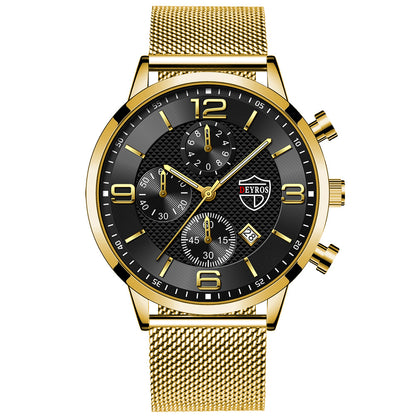 Men's Calendar Watch Business Stainless Steel Luminous Quartz Wrist Watch - ARCHSHOPE