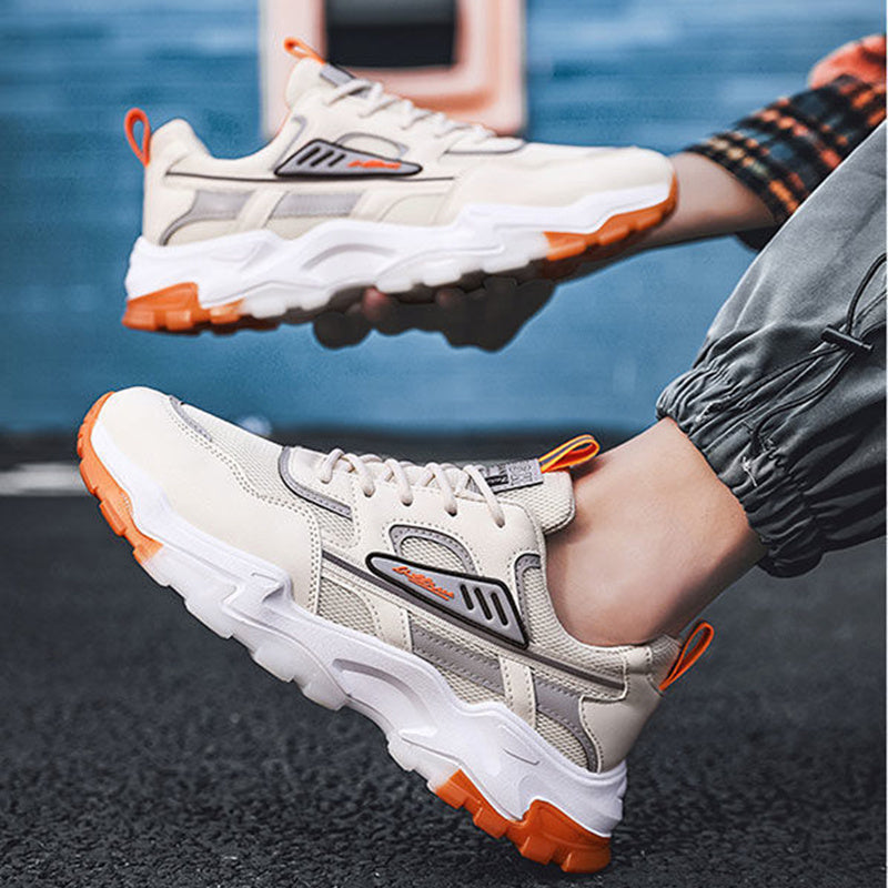 Schwarz-weiße Schnür-Sneakers für Herren, atmungsaktiv, für den Außenbereich, leichte Laufsportschuhe