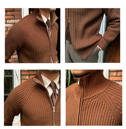 Herren Stehkragen Strickjacke Retro Slim Fit