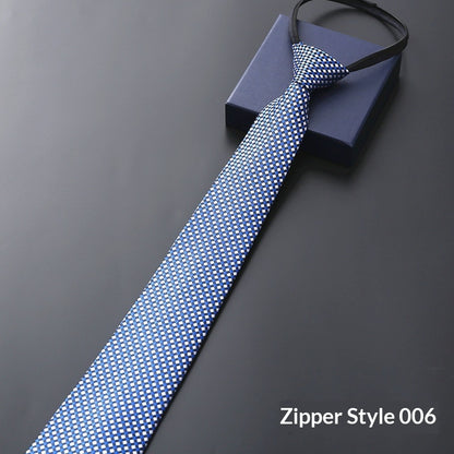 Mens Business Formal Zipper Tie With Blue Stripes - ARCHSHOPE