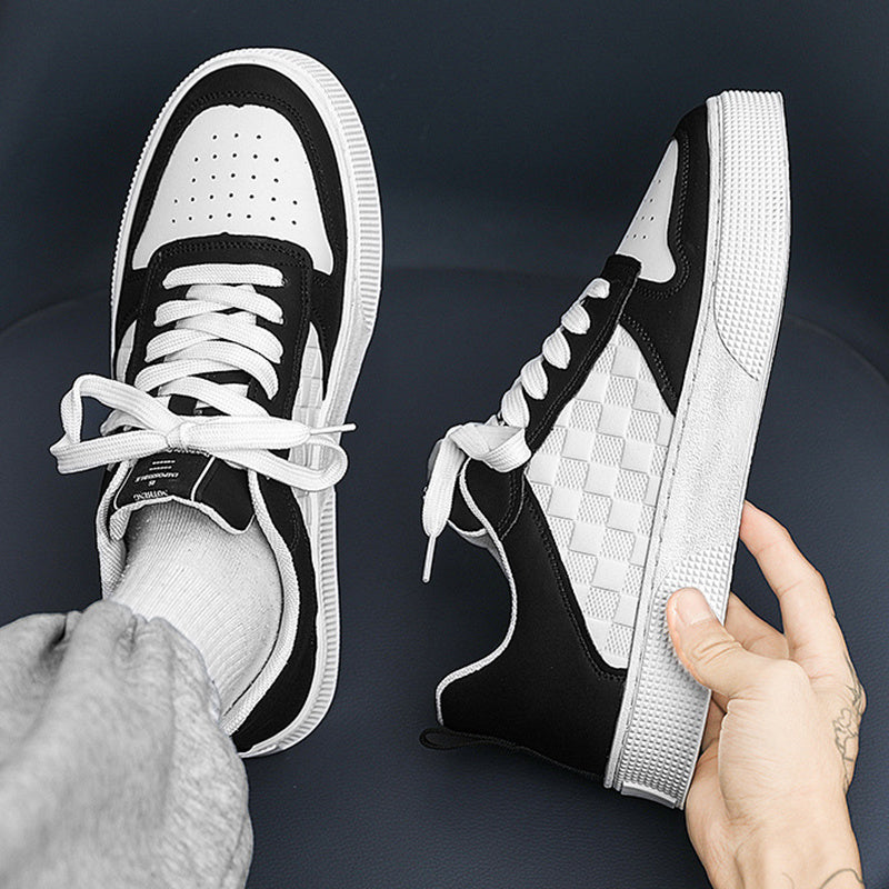 Baskets décontractées à lacets pour hommes, chaussures plates respirantes à carreaux