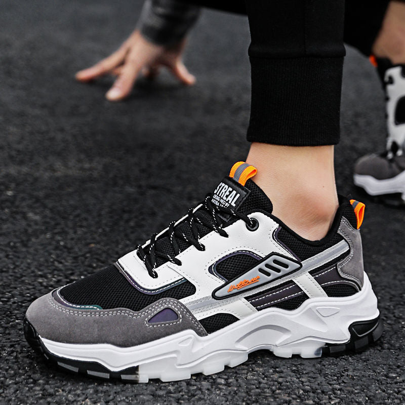 Schwarz-weiße Schnür-Sneakers für Herren, atmungsaktiv, für den Außenbereich, leichte Laufsportschuhe