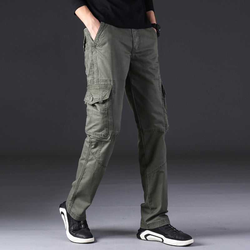 Salopette pour homme, pantalon décontracté d'extérieur, pur coton, coupe droite, ample, multi-poches
