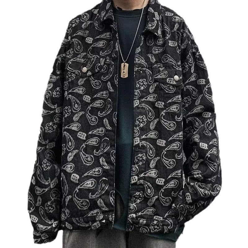 Schwarze Jacquard-Karierte Jeansjacke für Frühling und Herbst