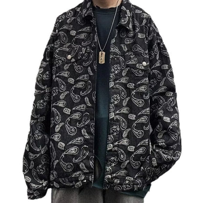 Schwarze Jacquard-Karierte Jeansjacke für Frühling und Herbst