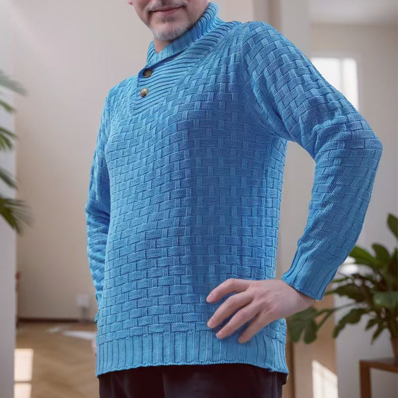 Men's Slim Turtleneck Sweater With Button Design Fashion Casual Solid Color Pullover Top Clothing - ARCHSHOPE