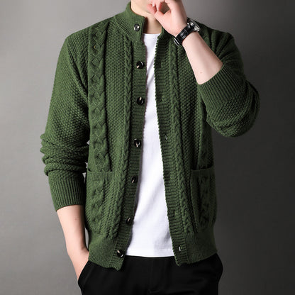 Nouveau pull à simple boutonnage avec poches, cardigan ample en jacquard tendance pour hommes