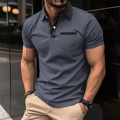 Revers Fashion Slim Pocket Kurzarm T-Shirt Poloshirt Herrenbekleidung