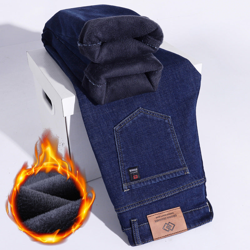 Winter Fleece-gefütterte dicke Jeans Herren Plus Size Loose Straight Casual Hose