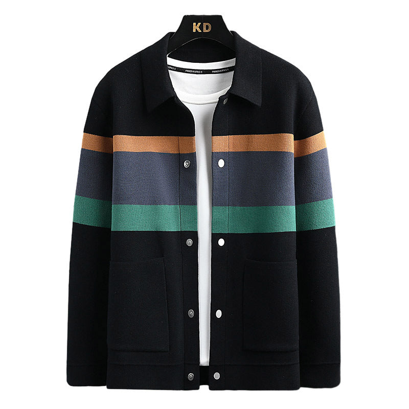 Cardigan à revers d'automne pour homme, couleur assortie, pull-manteau
