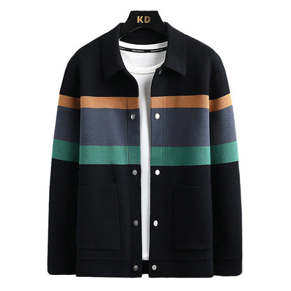 Cardigan à revers d'automne pour homme, couleur assortie, pull-manteau