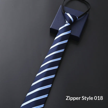 Mens Business Formal Zipper Tie With Blue Stripes - ARCHSHOPE