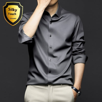 Chemise à manches longues pour homme, anti-rides, sans repassage, pour le travail