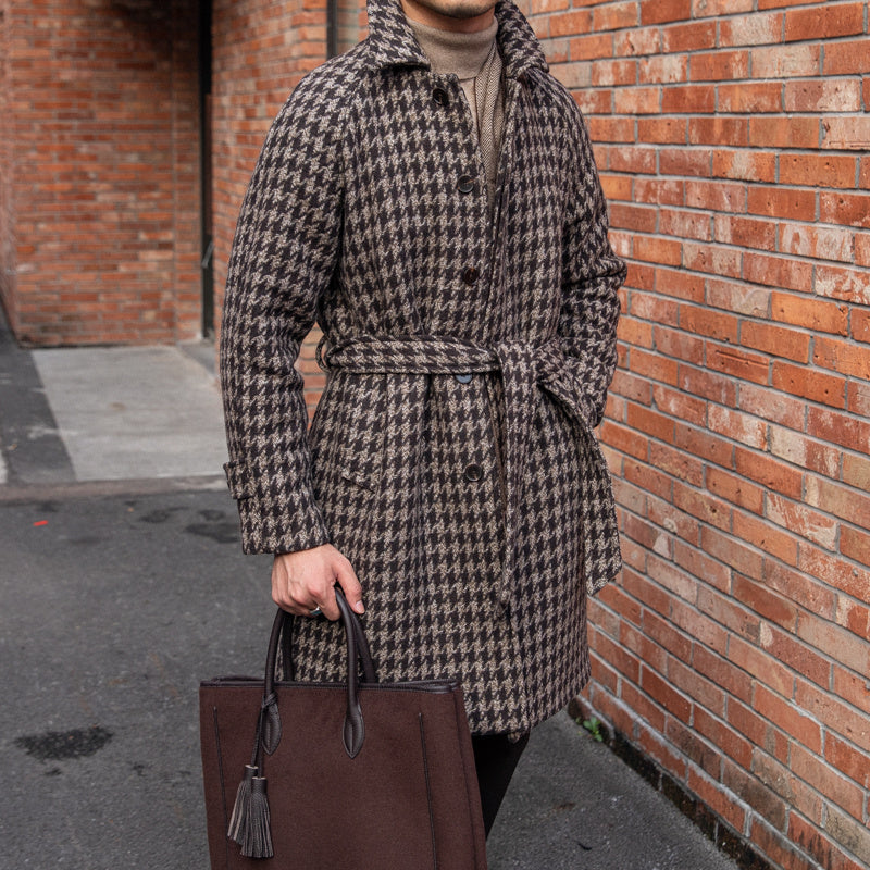 Veste mi-longue chaude à motif pied-de-poule pour homme