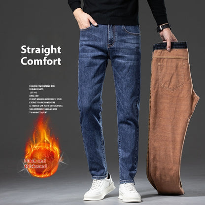 Jean molletonné rembourré pour homme, coupe droite, slim, élastique, épais